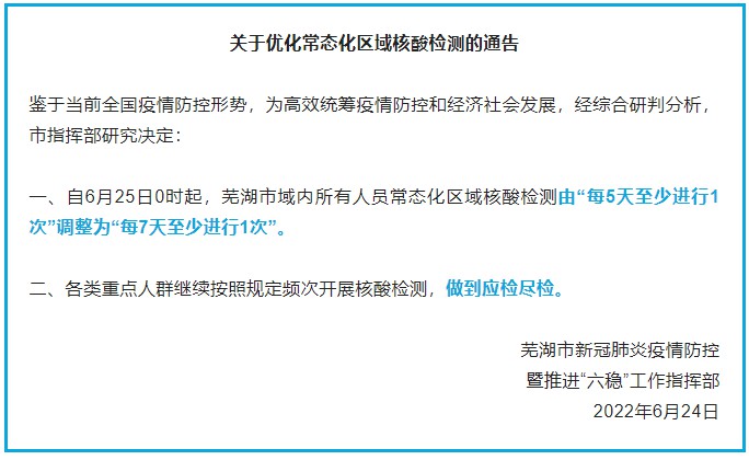 关于优化常态化区域核酸检测的通告